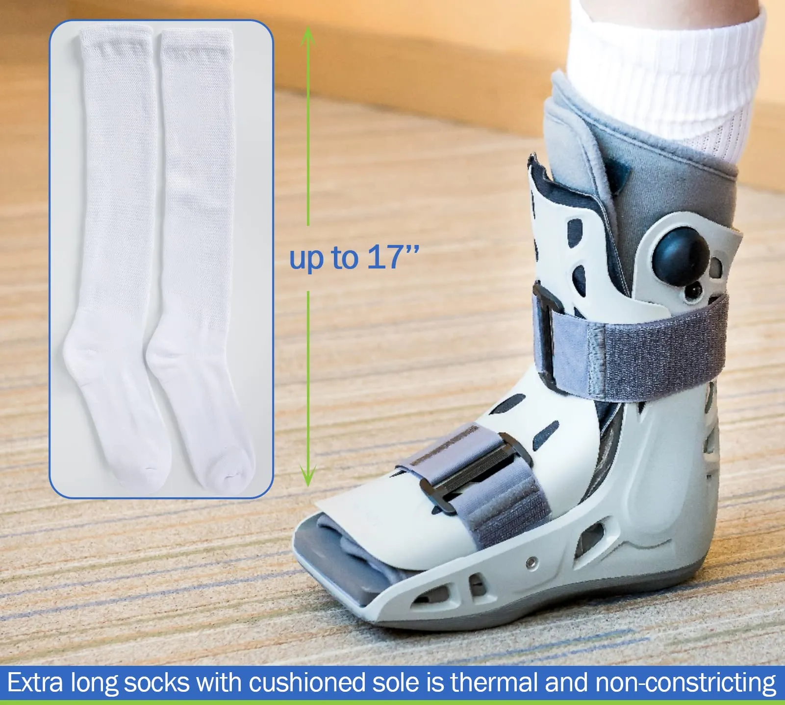 4 Packs High-Top Orthopedics Tube Socks for Fracture Boot Cast Replacement Socks Liner for Air Cam Walkers Boots Surgical Leg Cover 2BLK/2WHI 10-13