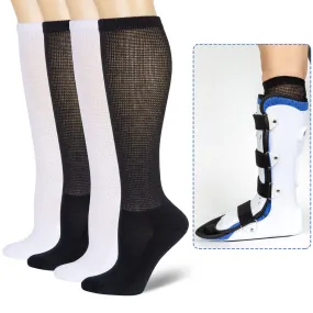 4 Packs High-Top Orthopedics Tube Socks for Fracture Boot Cast Replacement Socks Liner for Air Cam Walkers Boots Surgical Leg Cover 2BLK/2WHI 10-13