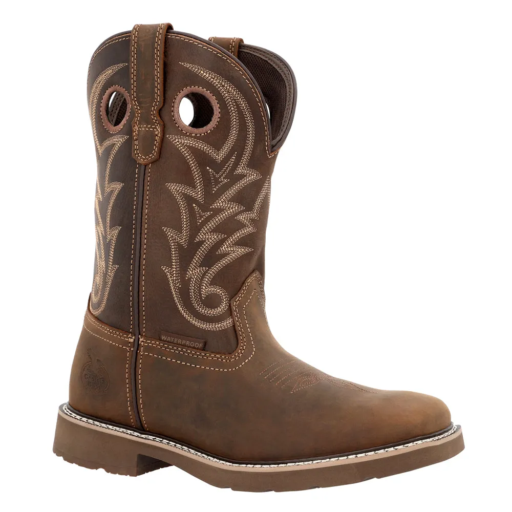 Core 37 Western Embroidered 11 Inch Pull On Slip Resistant Steel Toe Work Boots