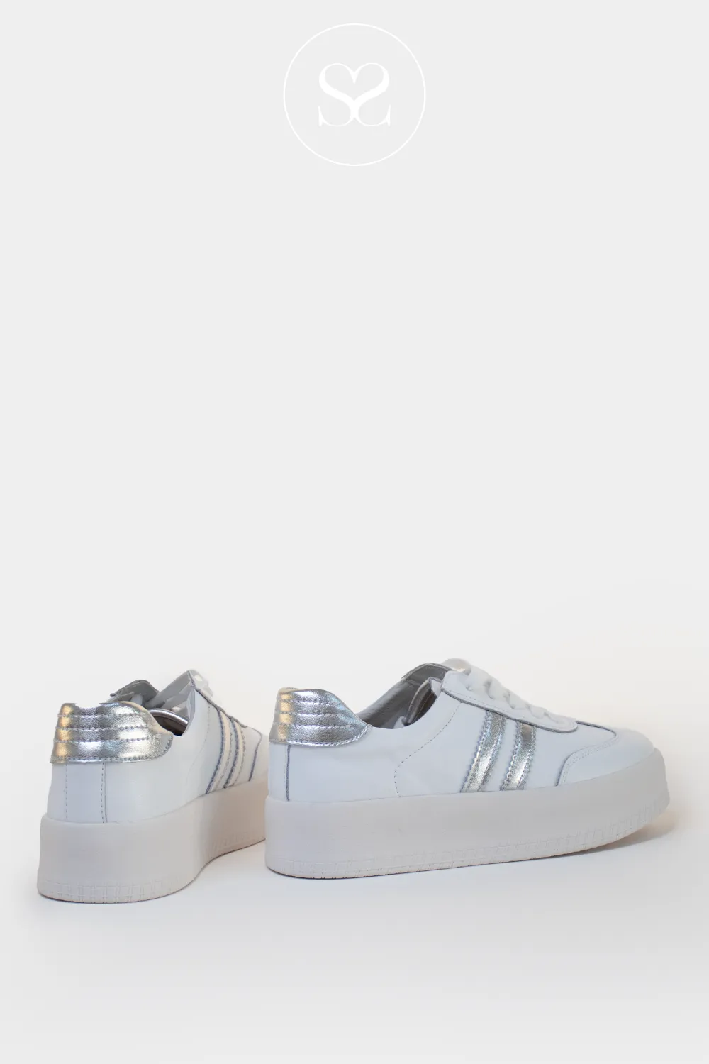 DRILLEYS SEVENTY EIGHT CHUNKY WHITE/SILVER FLATFORM TRAINERS