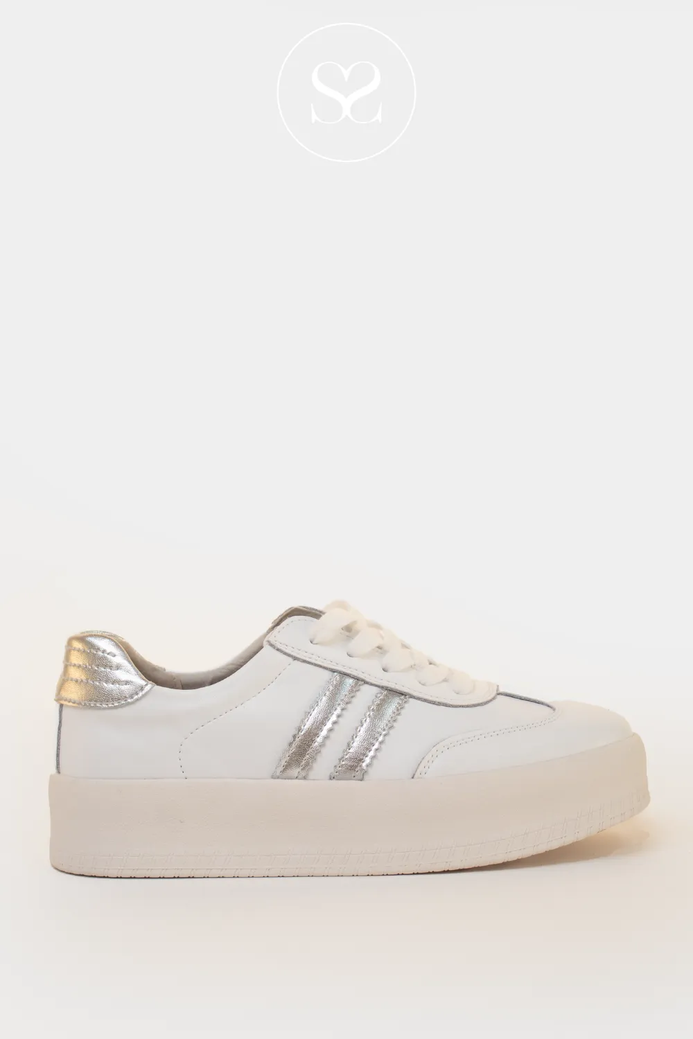 DRILLEYS SEVENTY EIGHT CHUNKY WHITE/SILVER FLATFORM TRAINERS