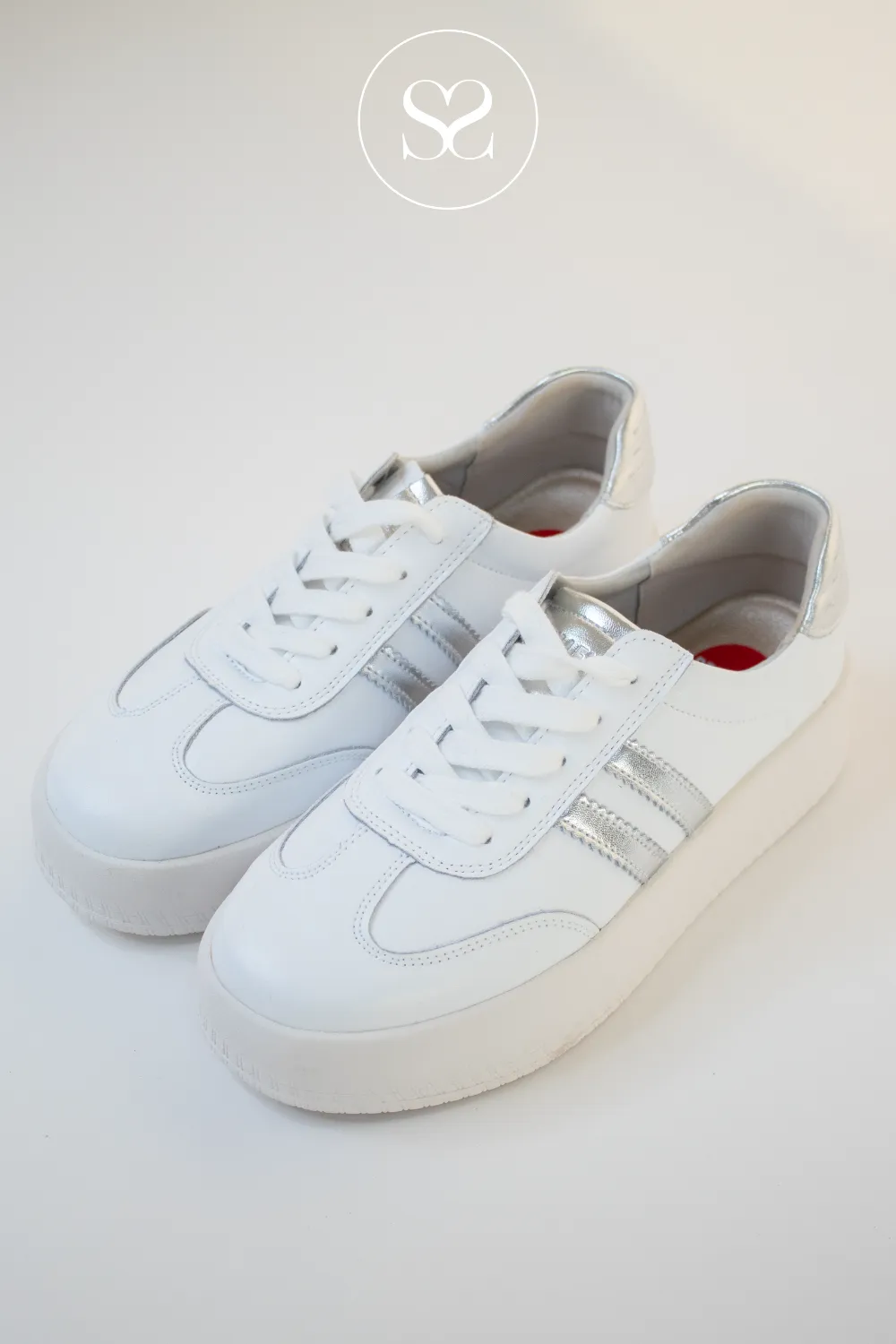 DRILLEYS SEVENTY EIGHT CHUNKY WHITE/SILVER FLATFORM TRAINERS