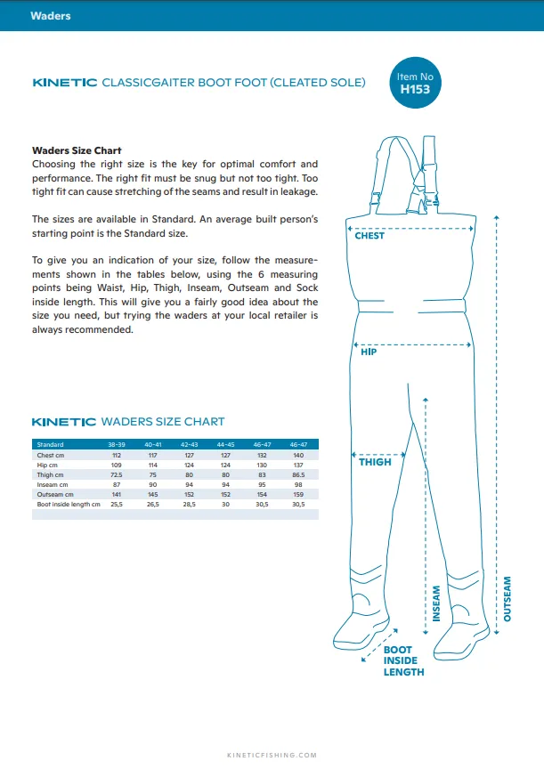 Kinetic Unisex Classic Gaiter Bootfoot Chest Waders - Cleated Sole (Olive)