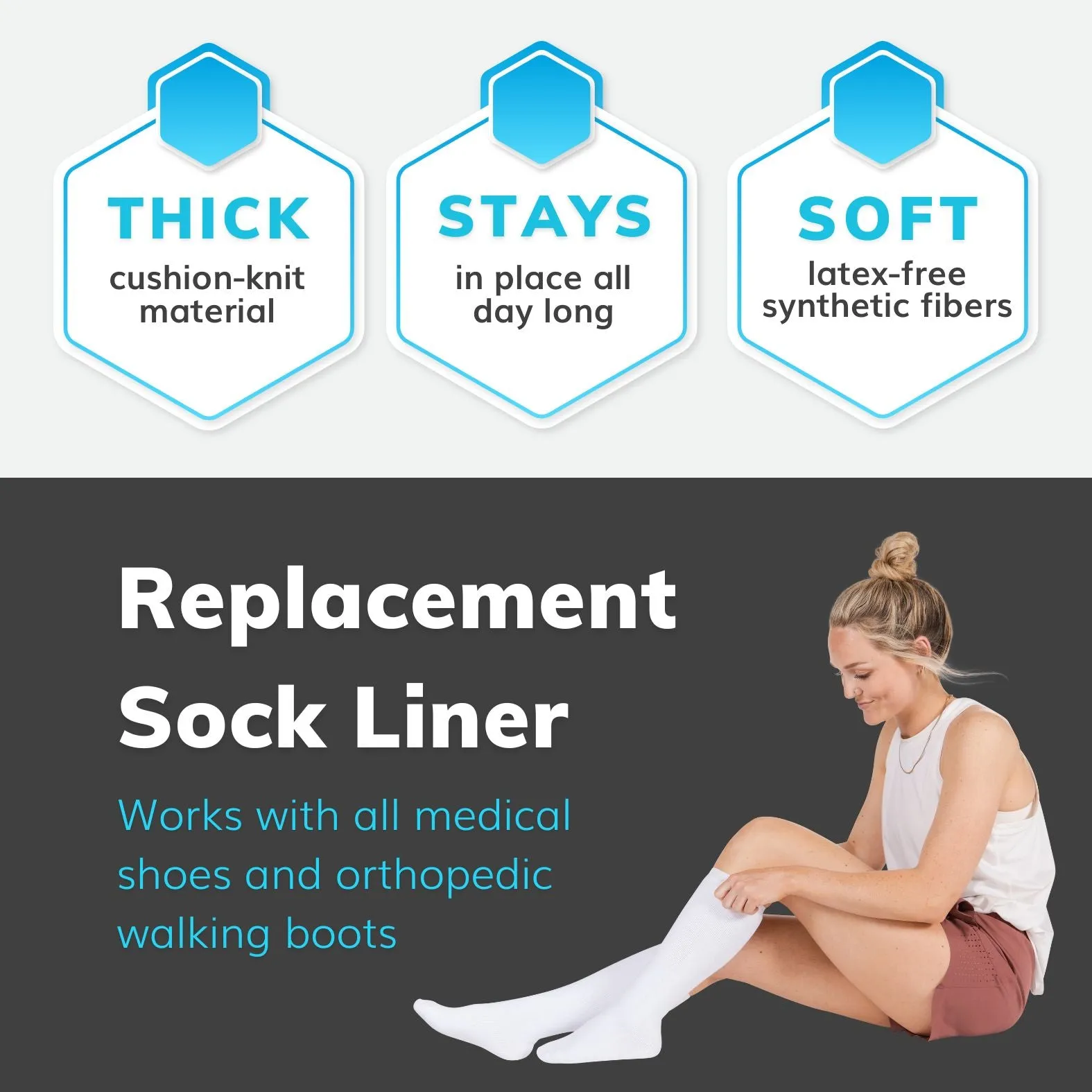Orthopedic Boot Liner Sock | Men and Women’s Tube Cast Socks for Aircast Cam Walkers and Fracture Boots (2-Pack)
