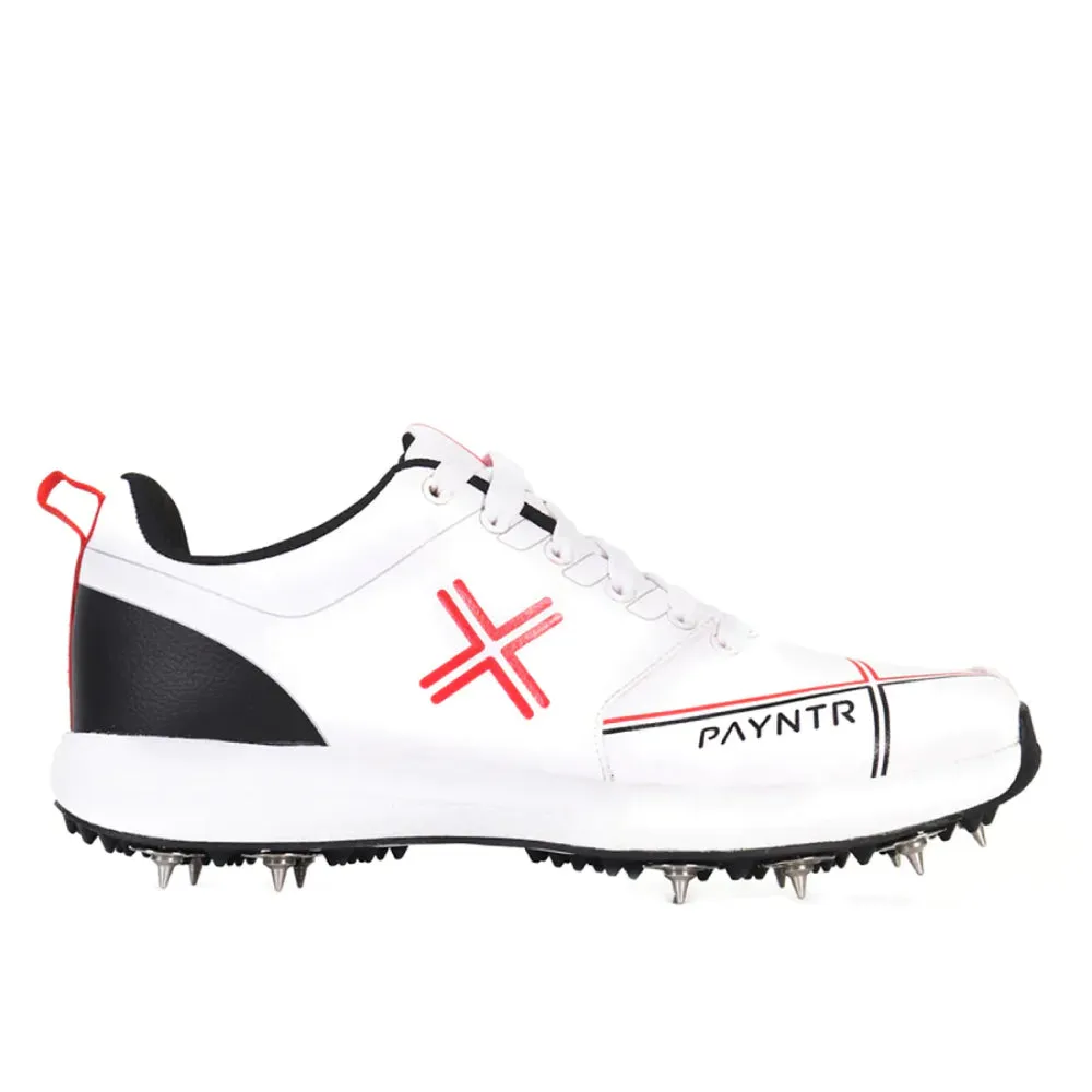 PAYNTR Men's Spike Cricket Shoe (White/Black)