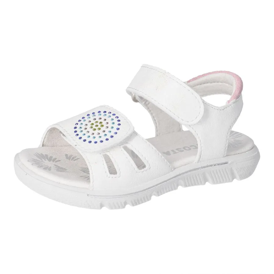 Ricosta Sarah White Leather Riptape Sandal