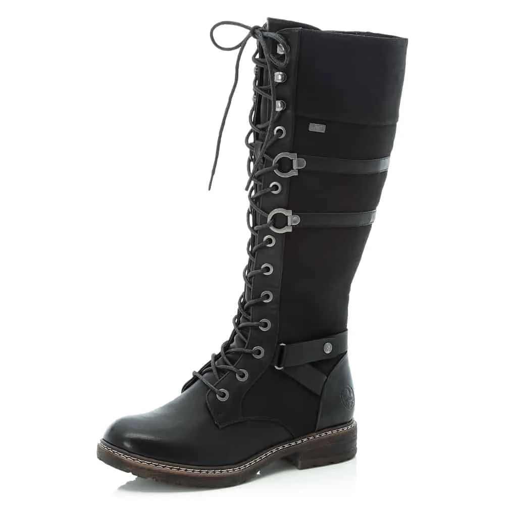 Rieker Women's Tall Lace & Zip Boots- Black