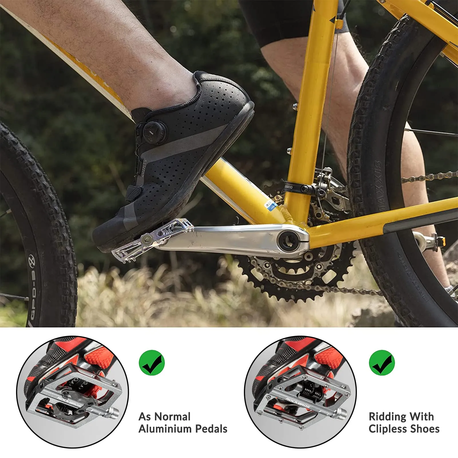 ROCKBROS Dual Functionality Bike Pedals Clipless Flat Bike Pedals (Pair)