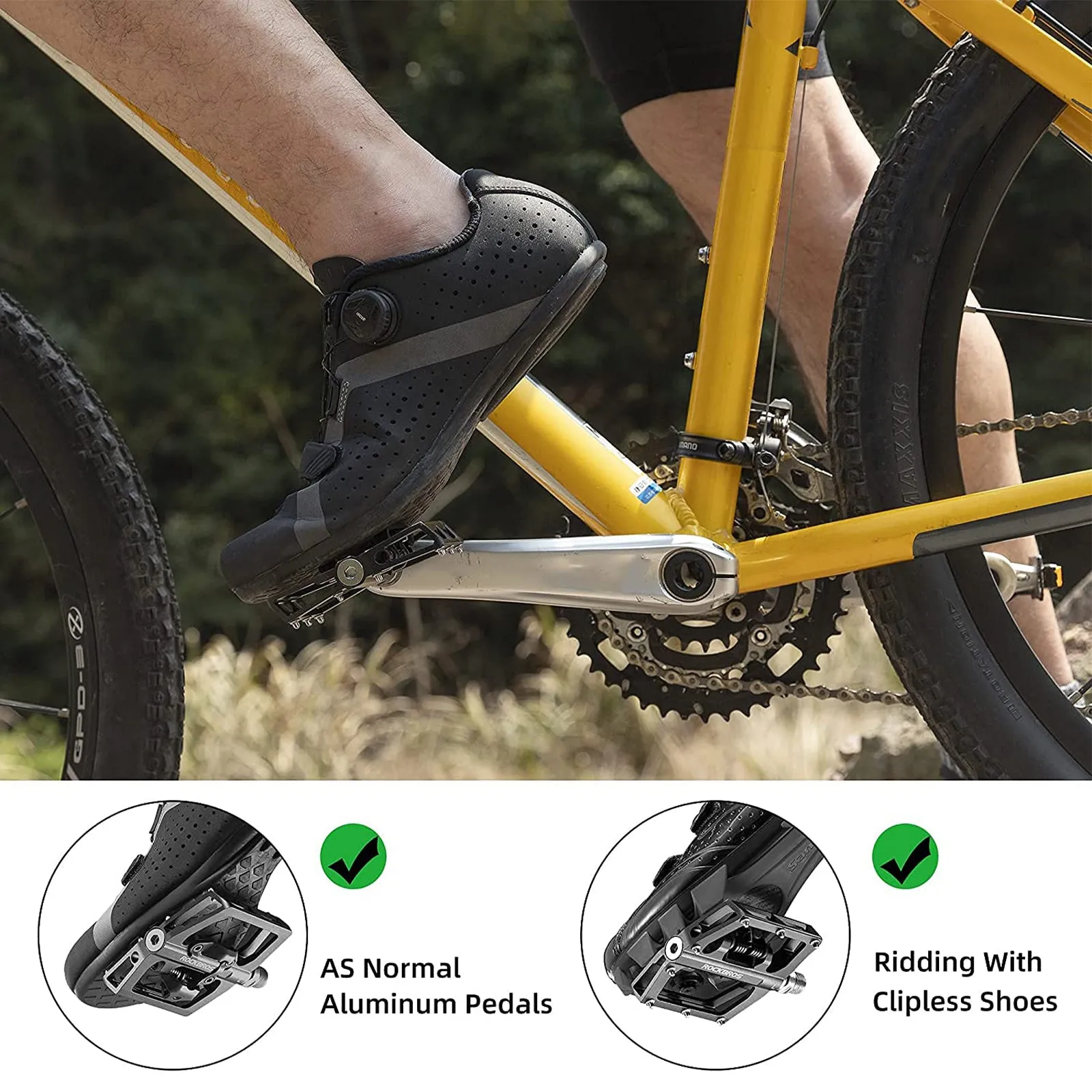 ROCKBROS Dual Functionality Bike Pedals Clipless Flat Bike Pedals (Pair)