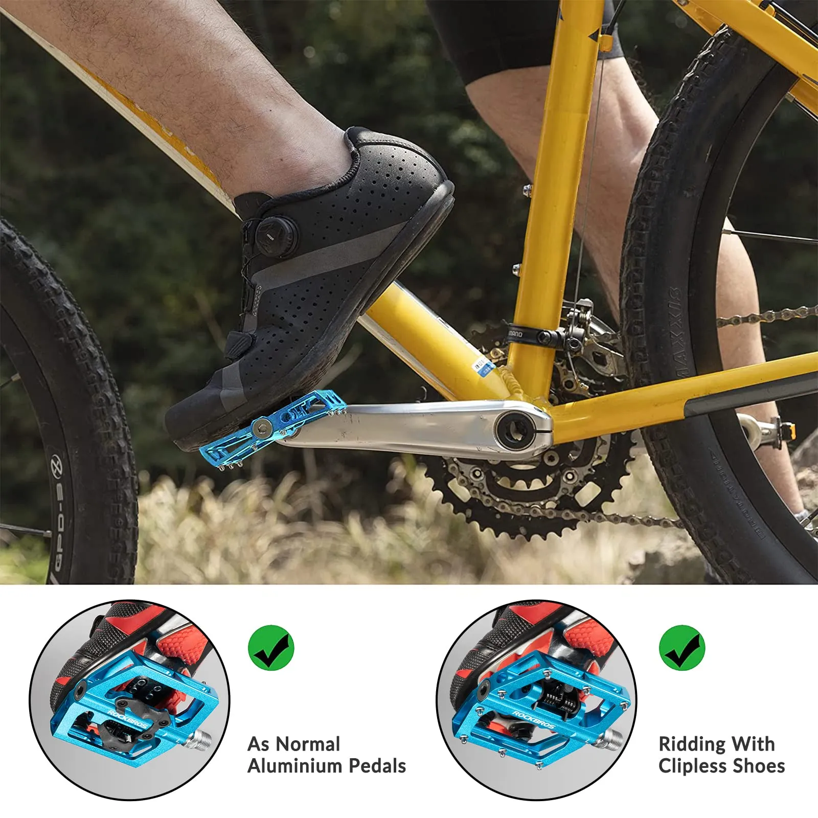 ROCKBROS Dual Functionality Bike Pedals Clipless Flat Bike Pedals (Pair)