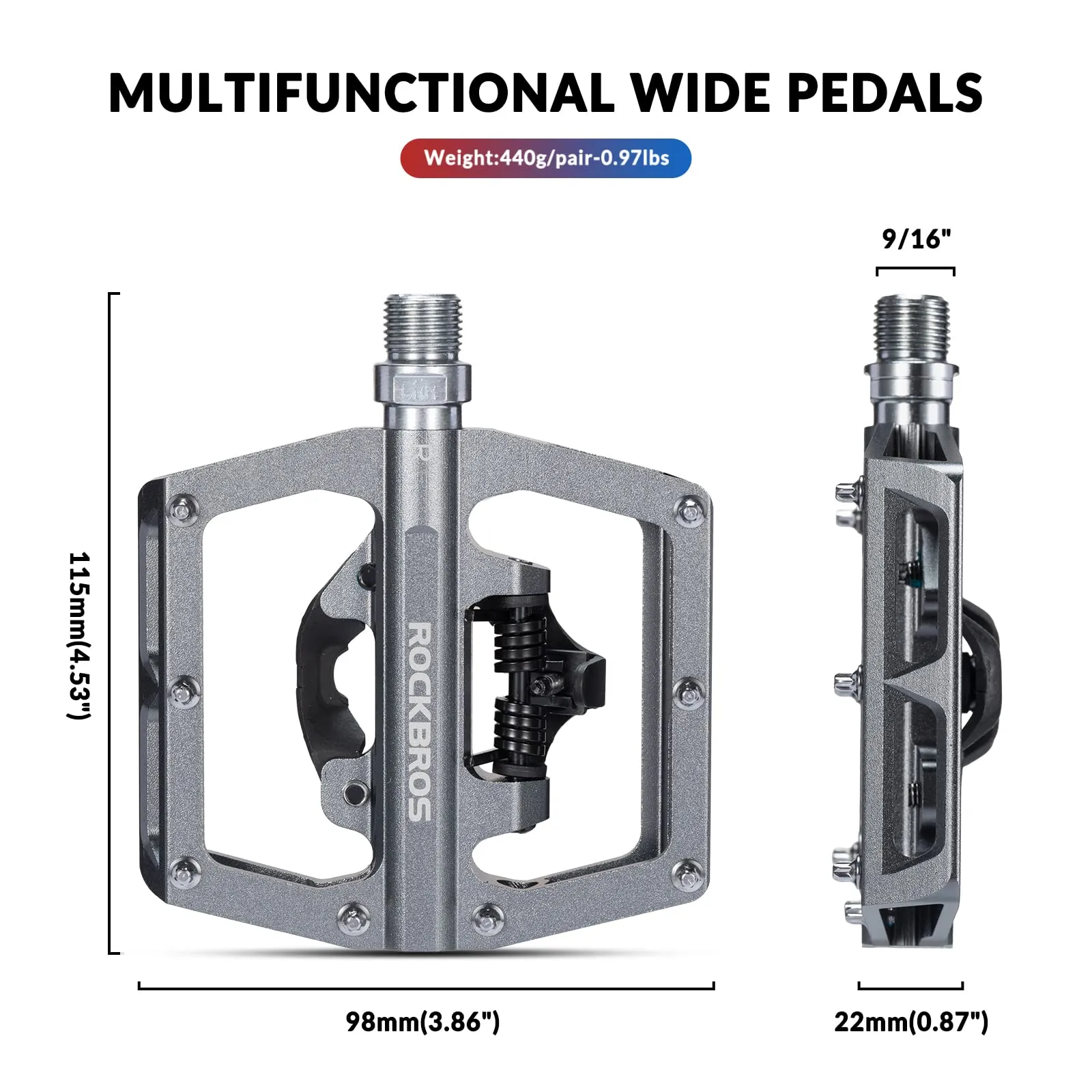 ROCKBROS Dual Functionality Bike Pedals Clipless Flat Bike Pedals (Pair)