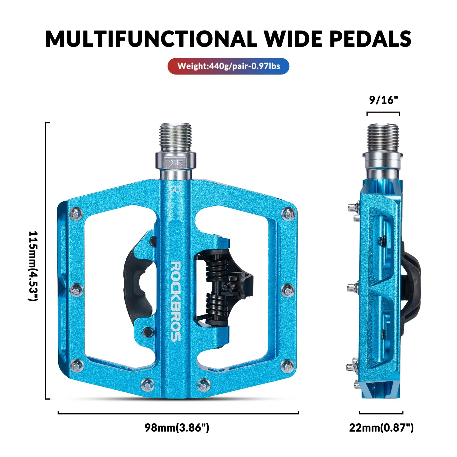 ROCKBROS Dual Functionality Bike Pedals Clipless Flat Bike Pedals (Pair)