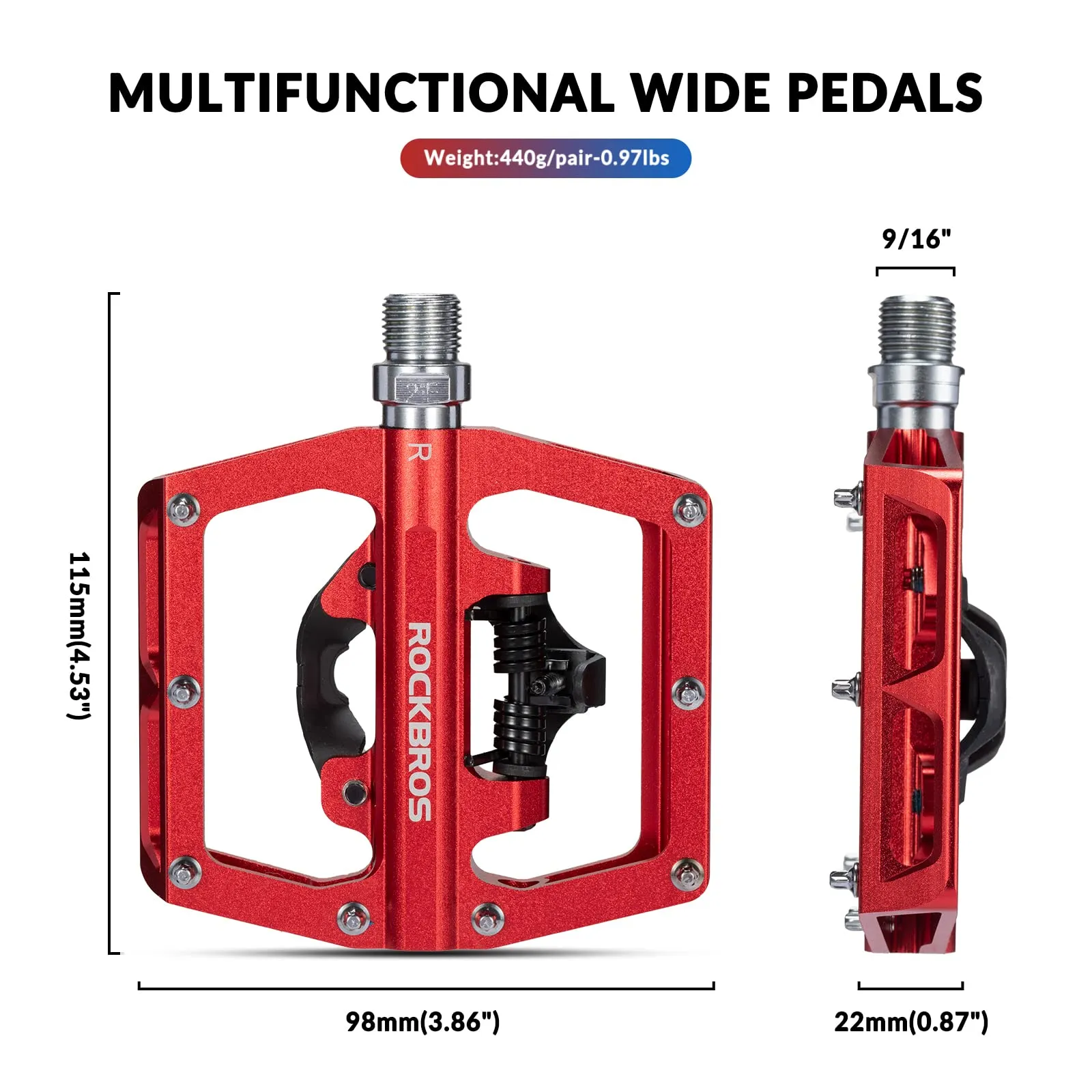ROCKBROS Dual Functionality Bike Pedals Clipless Flat Bike Pedals (Pair)