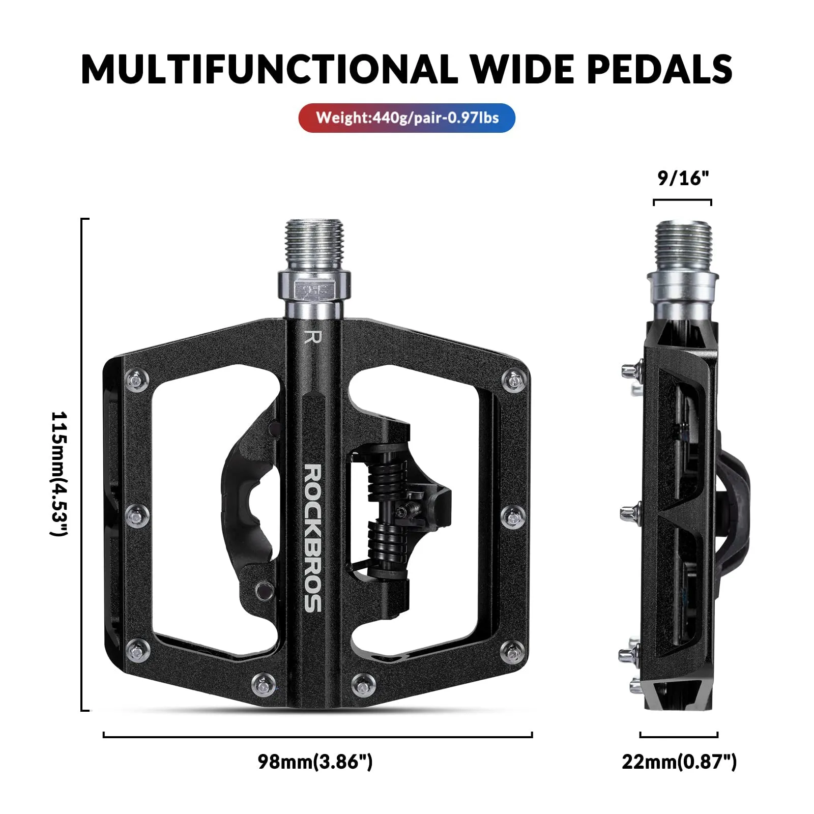 ROCKBROS Dual Functionality Bike Pedals Clipless Flat Bike Pedals (Pair)