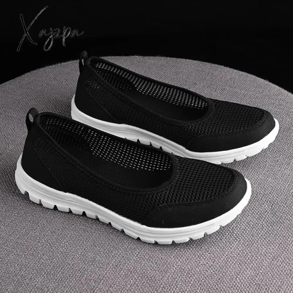 Xajzpa - Women's Vulcanized Shoes Fashion Light Breathable Mesh Walking Flat Shoes Women Casual Sneakers Tenis Feminino Female Shoes