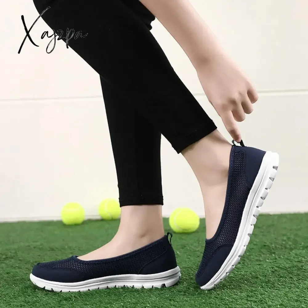Xajzpa - Women's Vulcanized Shoes Fashion Light Breathable Mesh Walking Flat Shoes Women Casual Sneakers Tenis Feminino Female Shoes