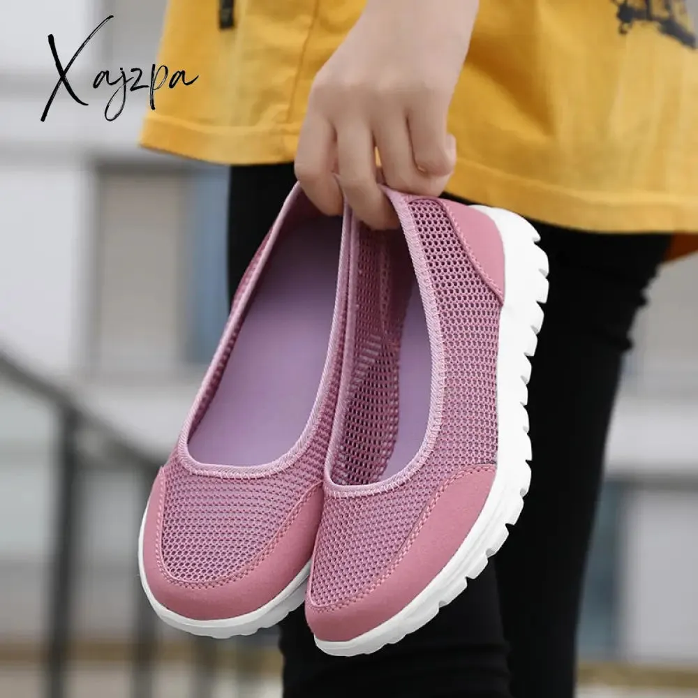Xajzpa - Women's Vulcanized Shoes Fashion Light Breathable Mesh Walking Flat Shoes Women Casual Sneakers Tenis Feminino Female Shoes