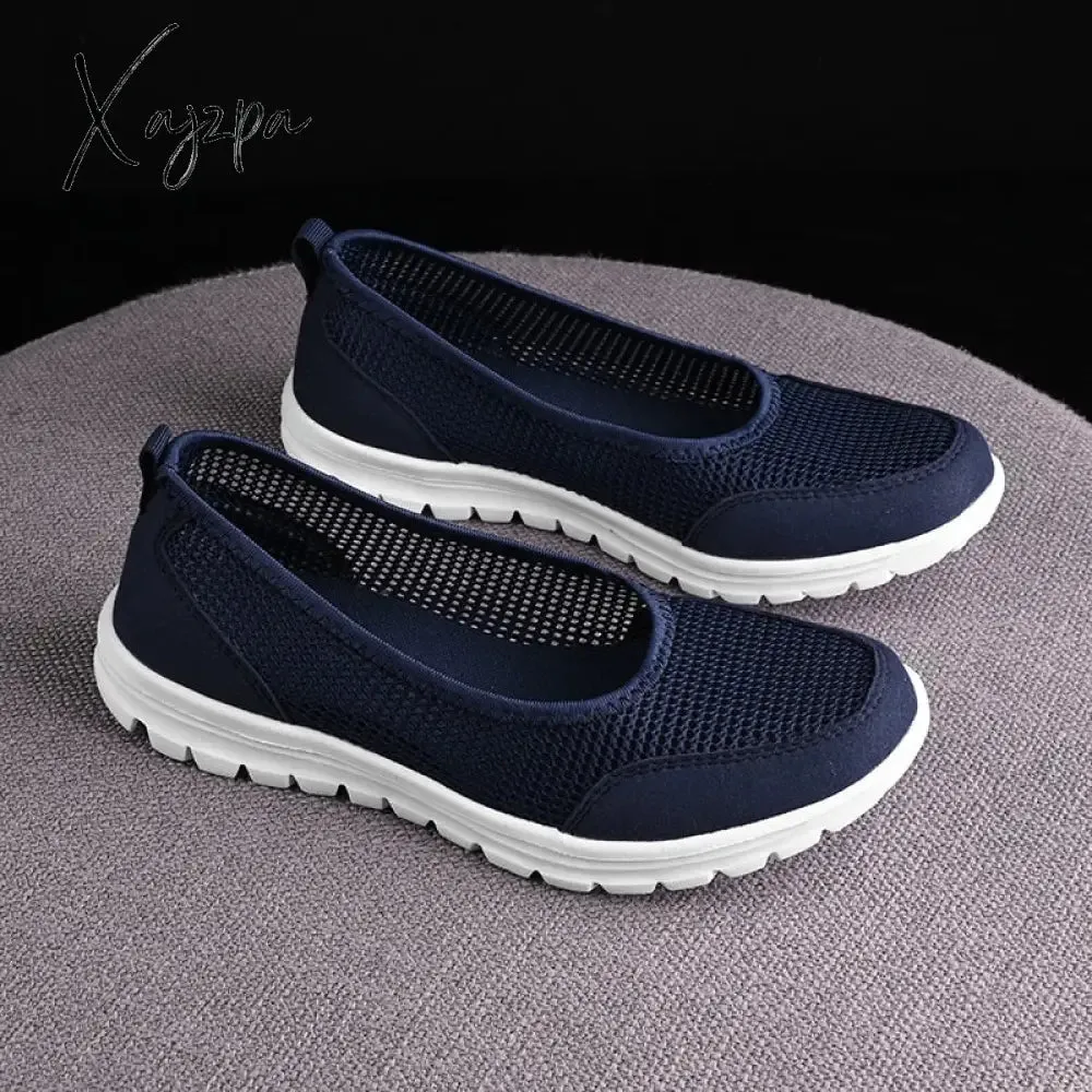 Xajzpa - Women's Vulcanized Shoes Fashion Light Breathable Mesh Walking Flat Shoes Women Casual Sneakers Tenis Feminino Female Shoes